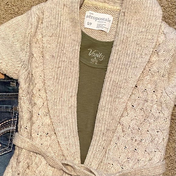 Aeropostale Sweaters - Aéropostale Sweater Vest with Belt Size Small Tan Gray Neutral Short Sleeve